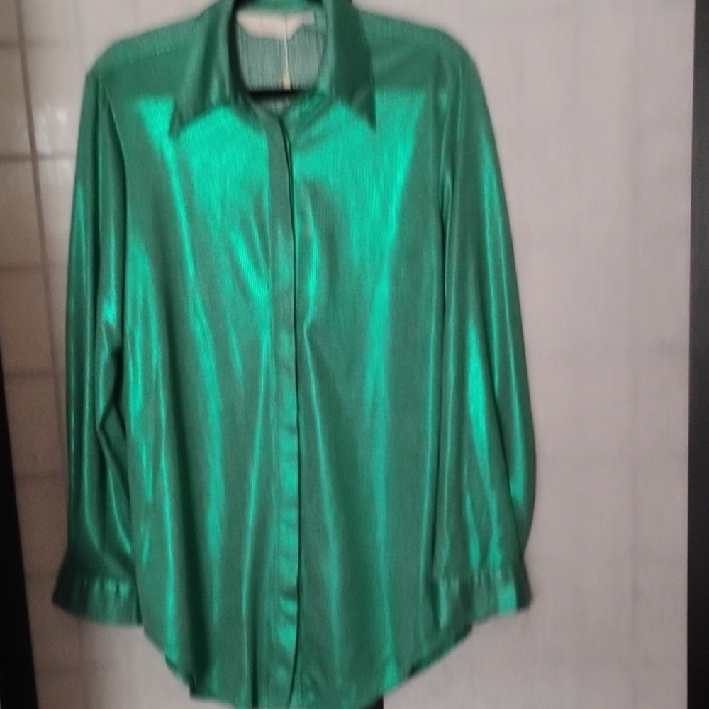 For The Holidays -Stylish, one of a kind Shiny Shimmering Green Button-Up Shirt